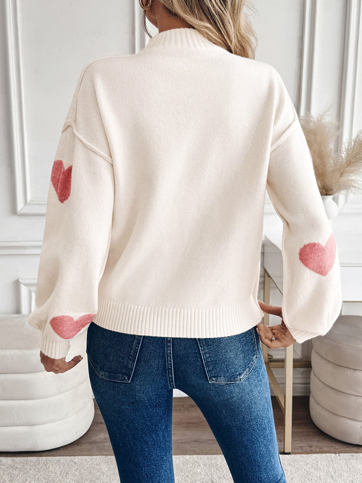 Women's Heart Print Jumper in Cream, view 7