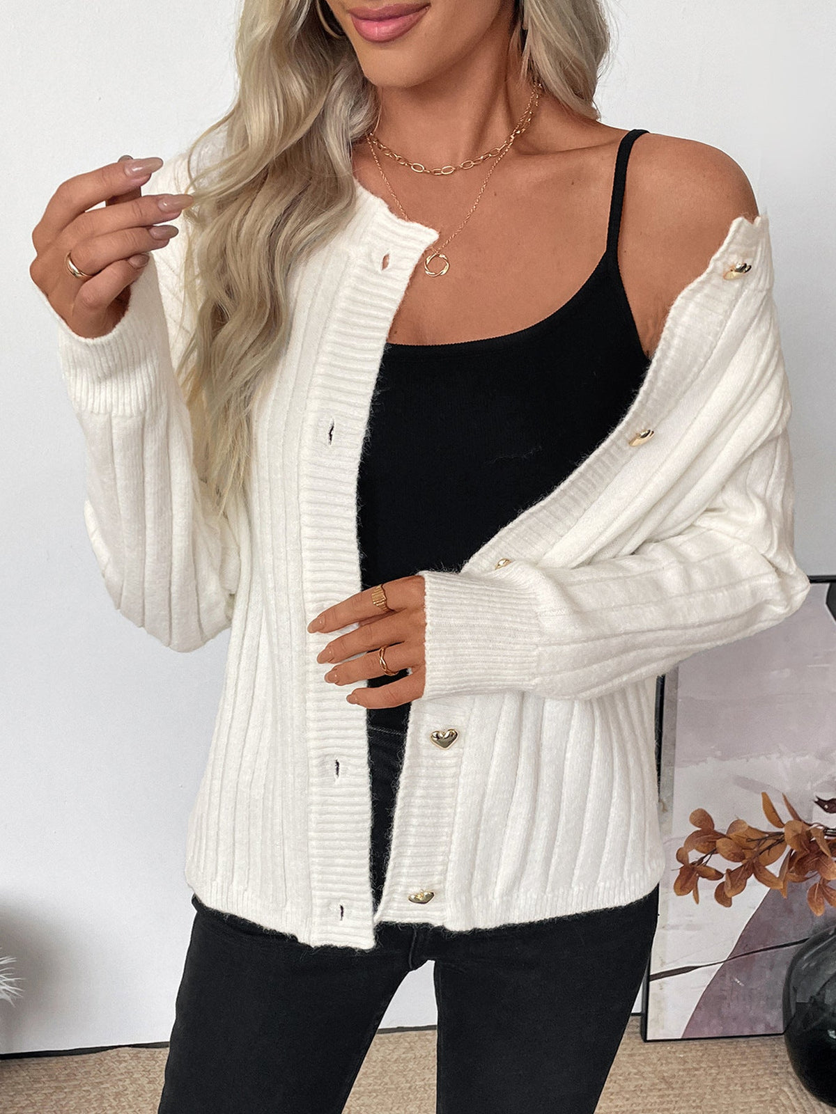 Women's Ribbed Cardigan in Beige, view 4