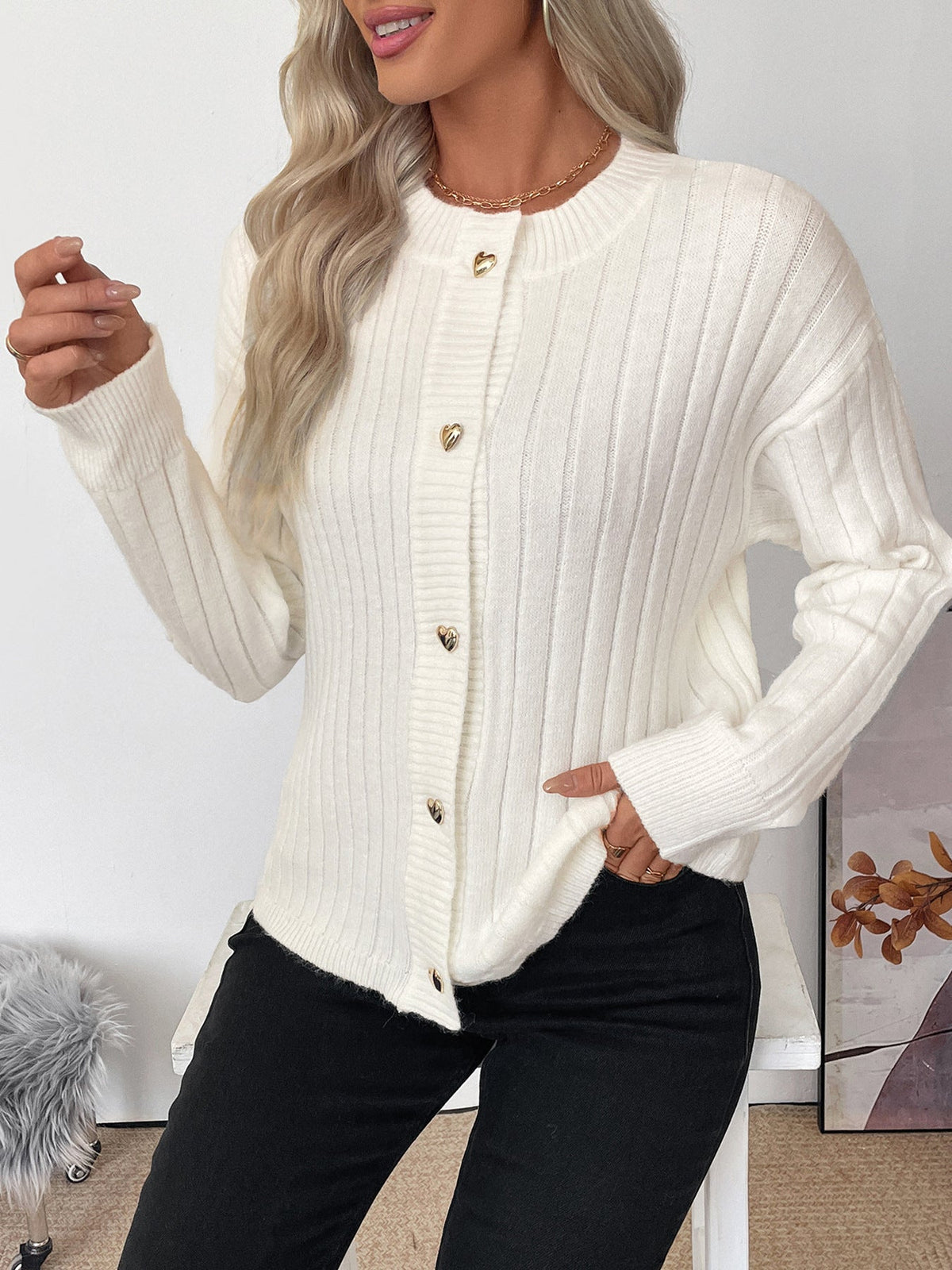 Women's Ribbed Cardigan in Beige, view 5