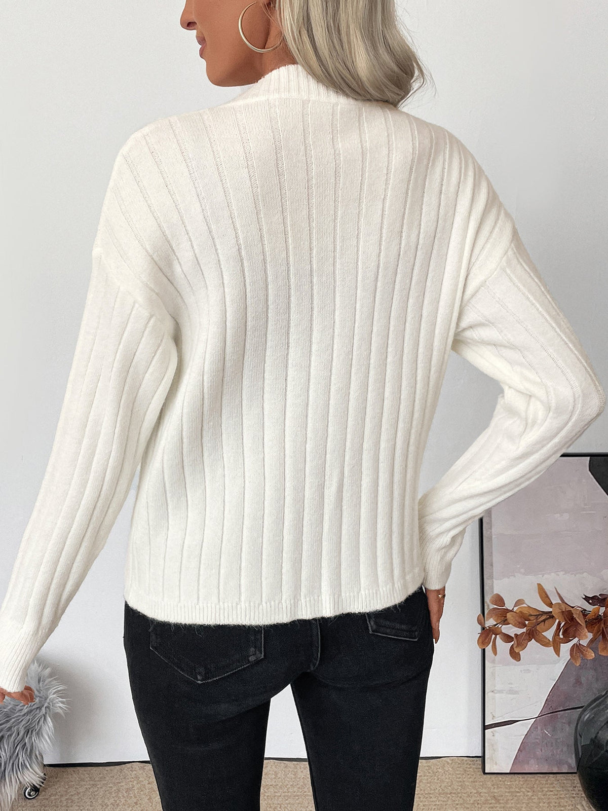 Women's Ribbed Cardigan in Beige, view 6