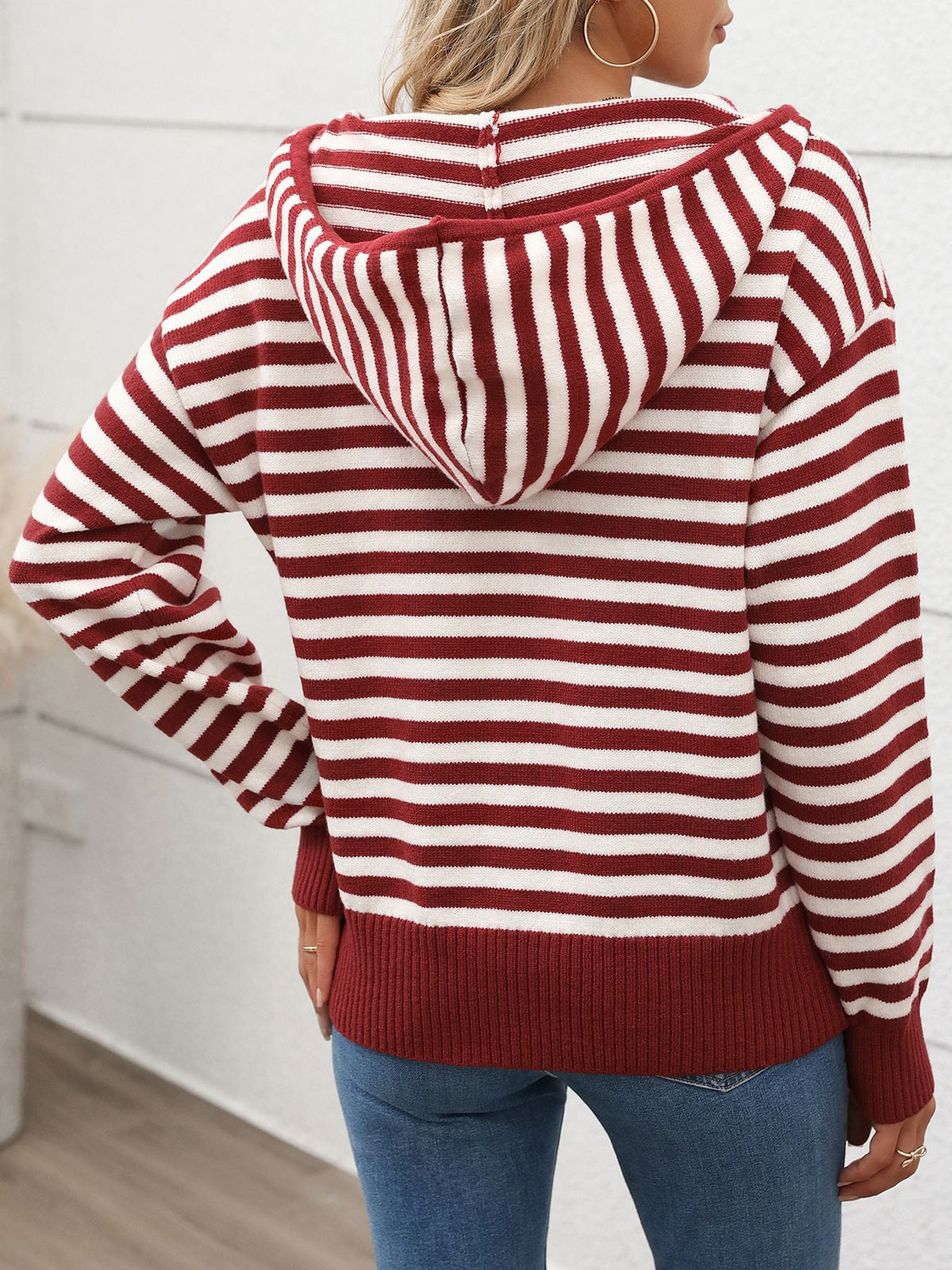 Women's Knit Hoodie in Red, view 5