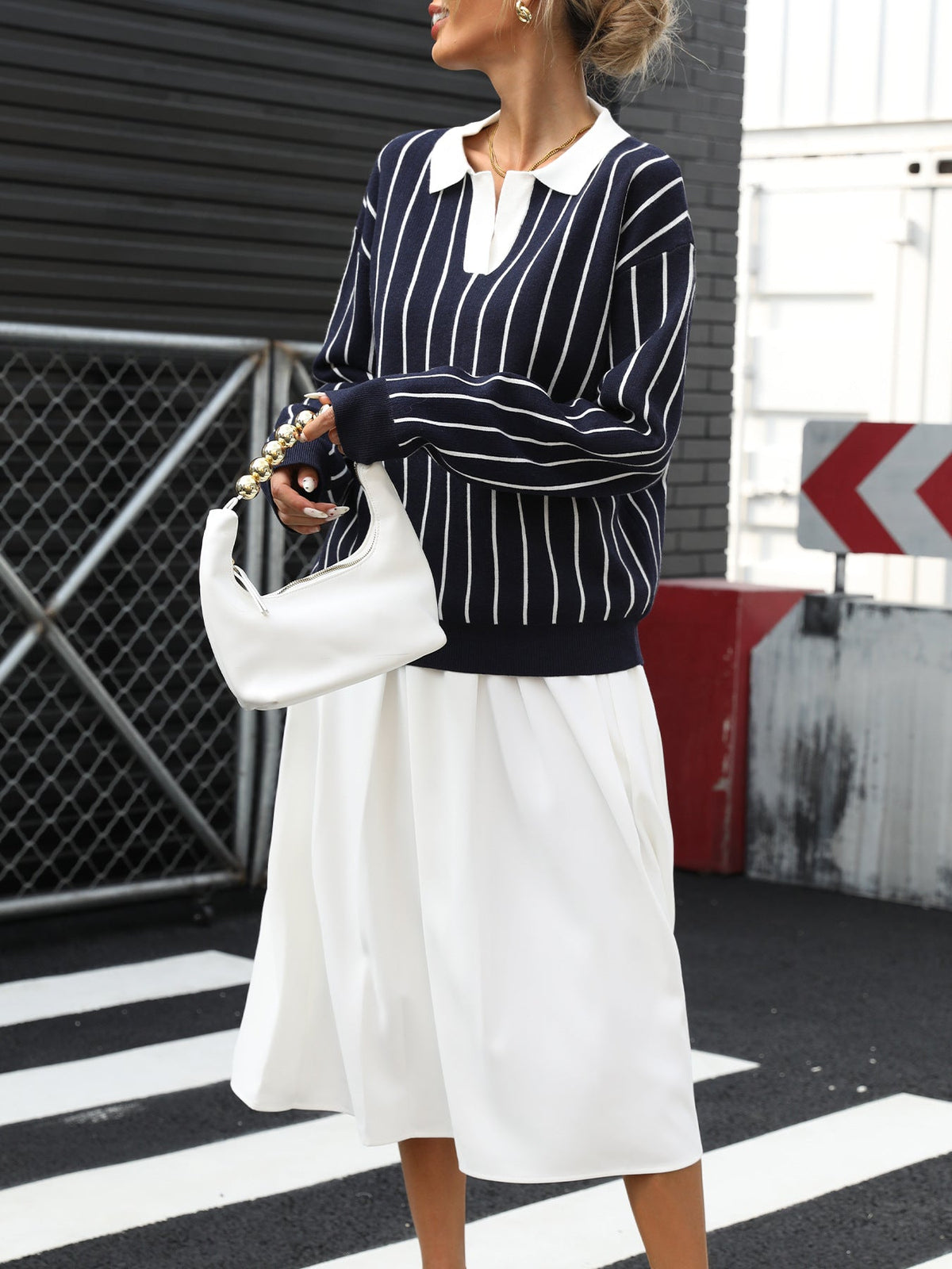 Women's Pinstripe Jumper in Navy, view 5