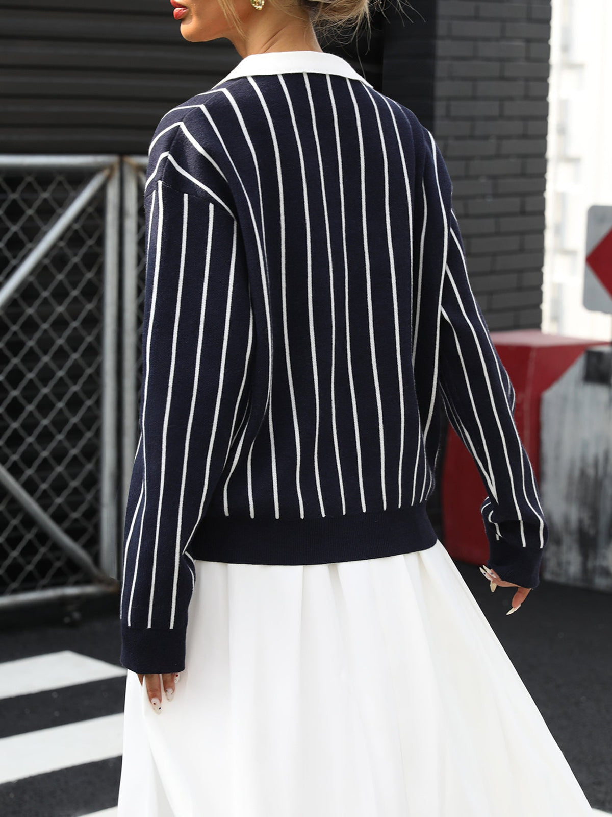 Women's Pinstripe Jumper in Navy, view 6
