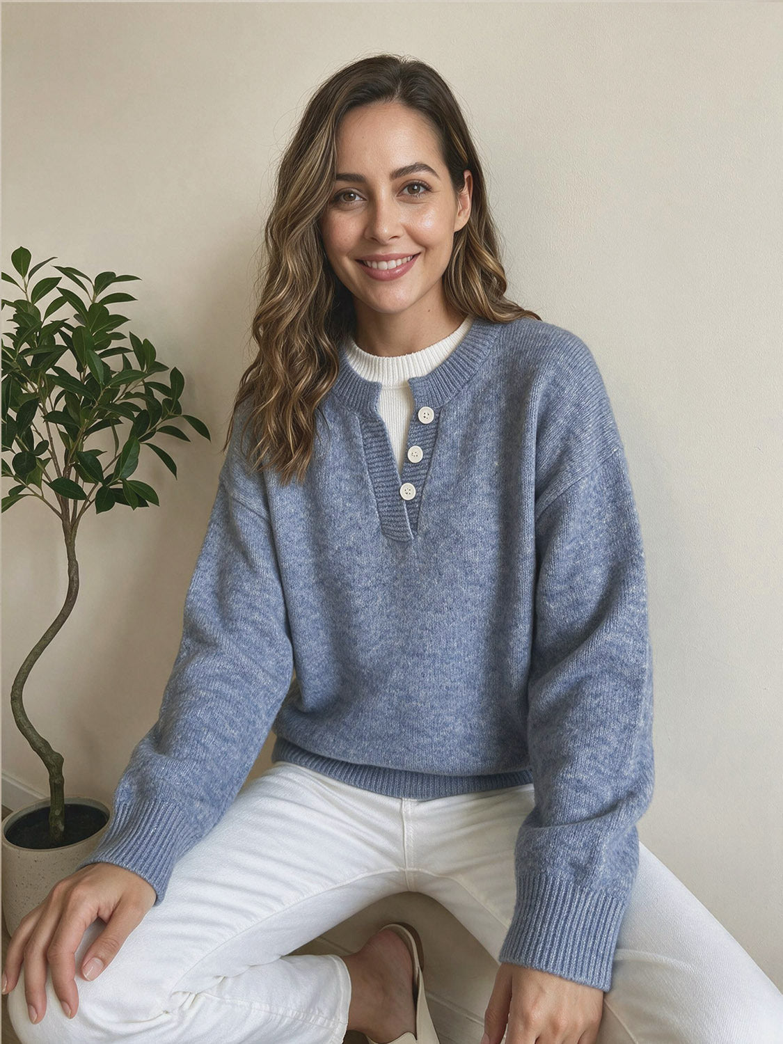 Women's Henley Jumper in Blue, view 4