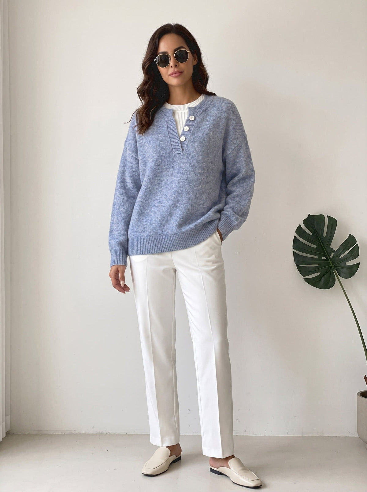 Women's Henley Jumper in Blue, view 5