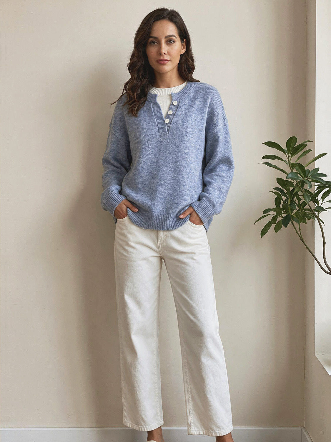 Women's Henley Jumper in Blue, view 6