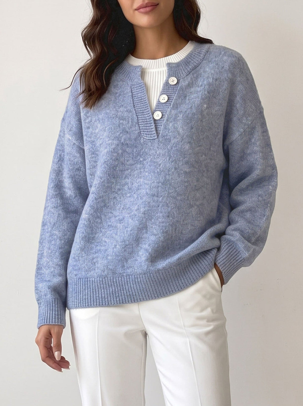 Women's Henley Jumper in Blue, view 8
