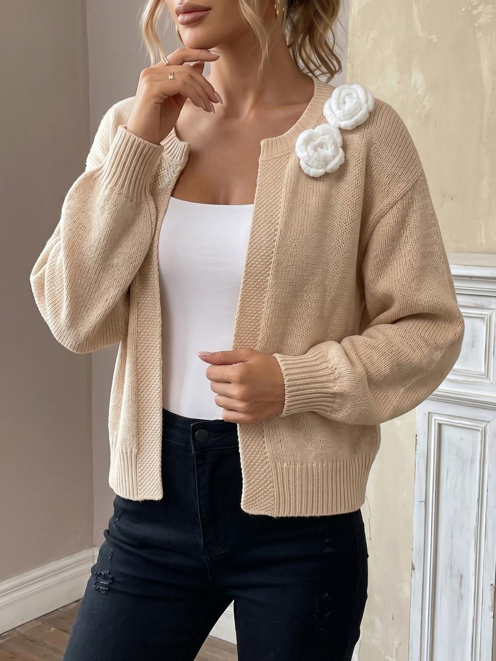Women's Flower Cardigan in Beige, view 4
