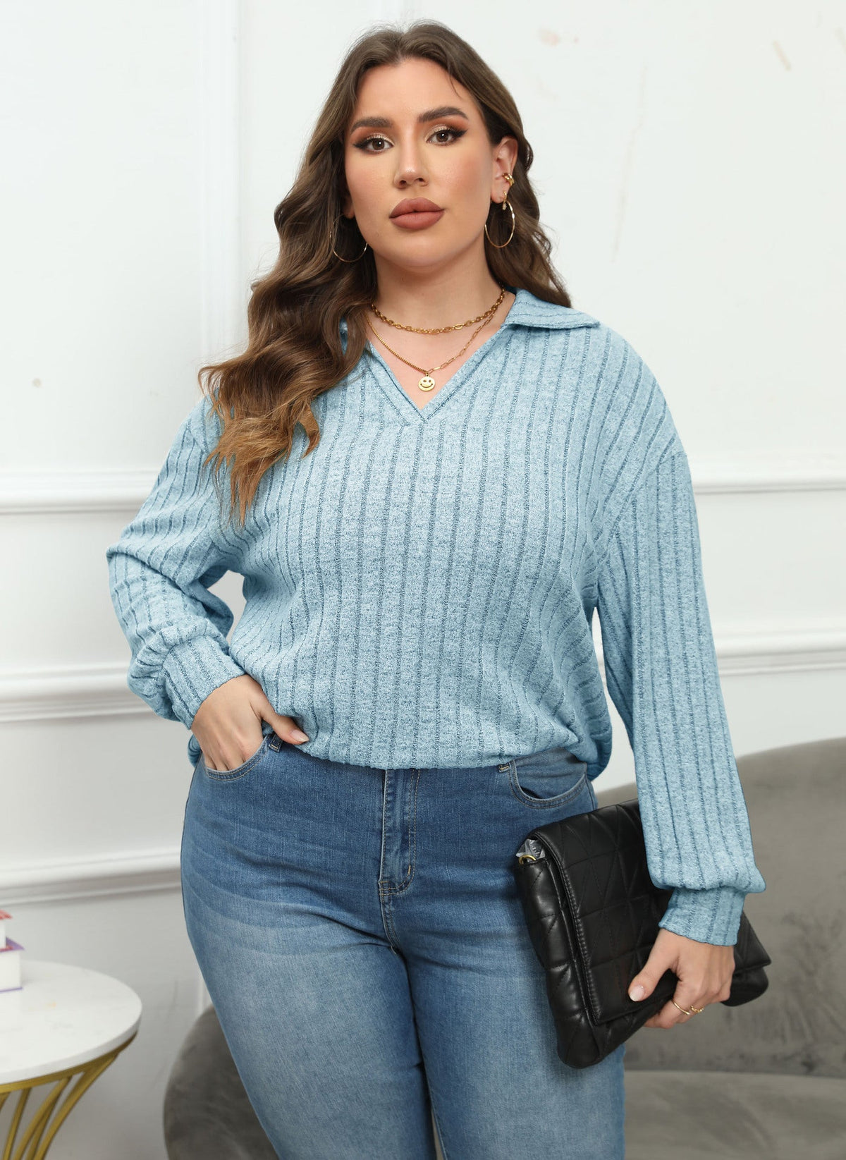 Women's Collared Jumper in Blue, view 2