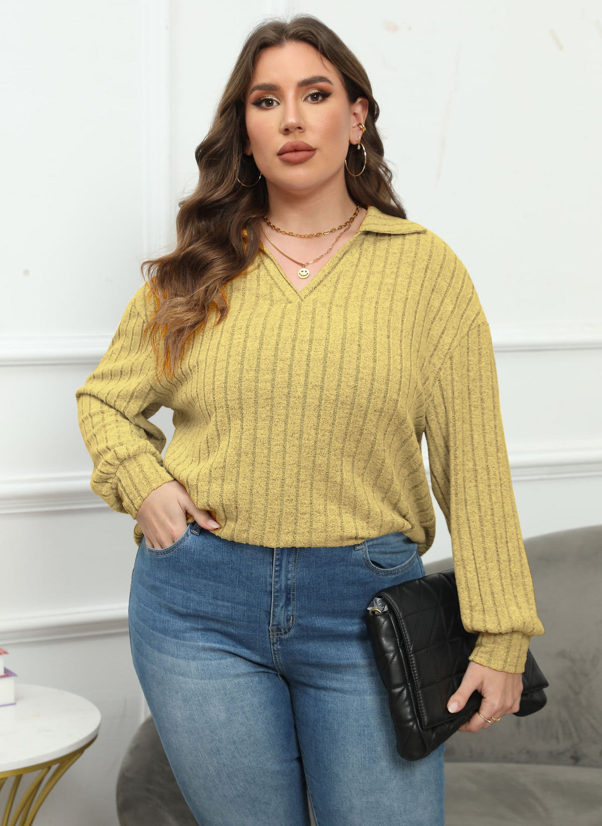 Women's Collared Jumper in Yellow, view 3