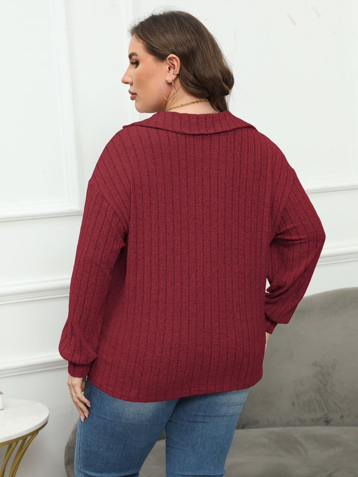 Women's Collared Jumper in Burgundy, view 4