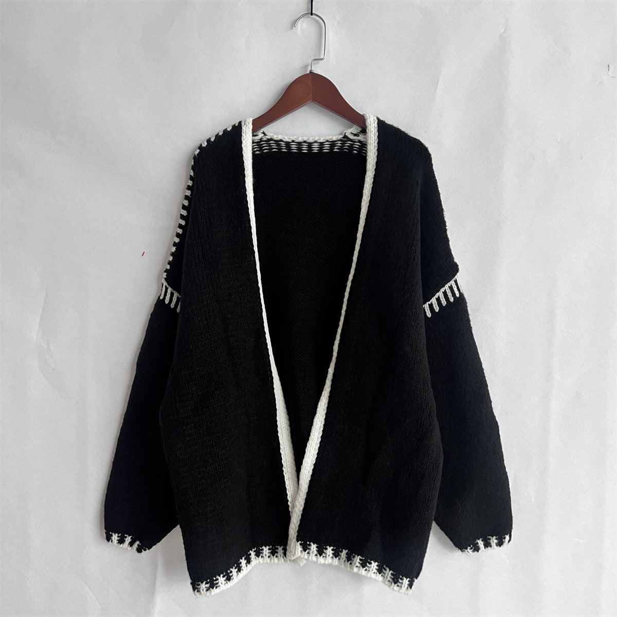 Women's Contrast Stitch Cardigan in Black, view 5