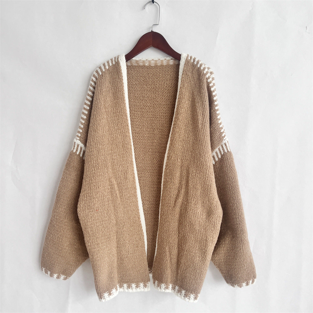 Women's Contrast Stitch Cardigan in Camel, view 5