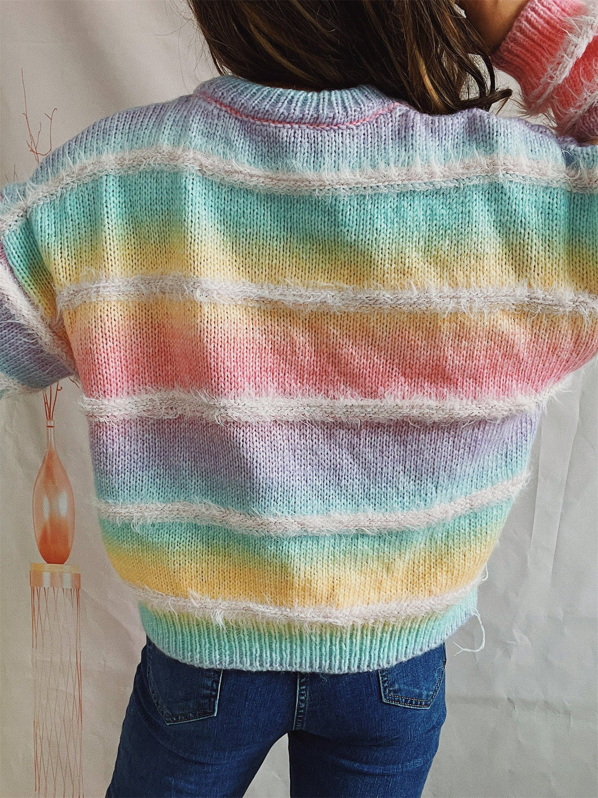 Women's Rainbow Stripe Jumper in Multicolor, view 4