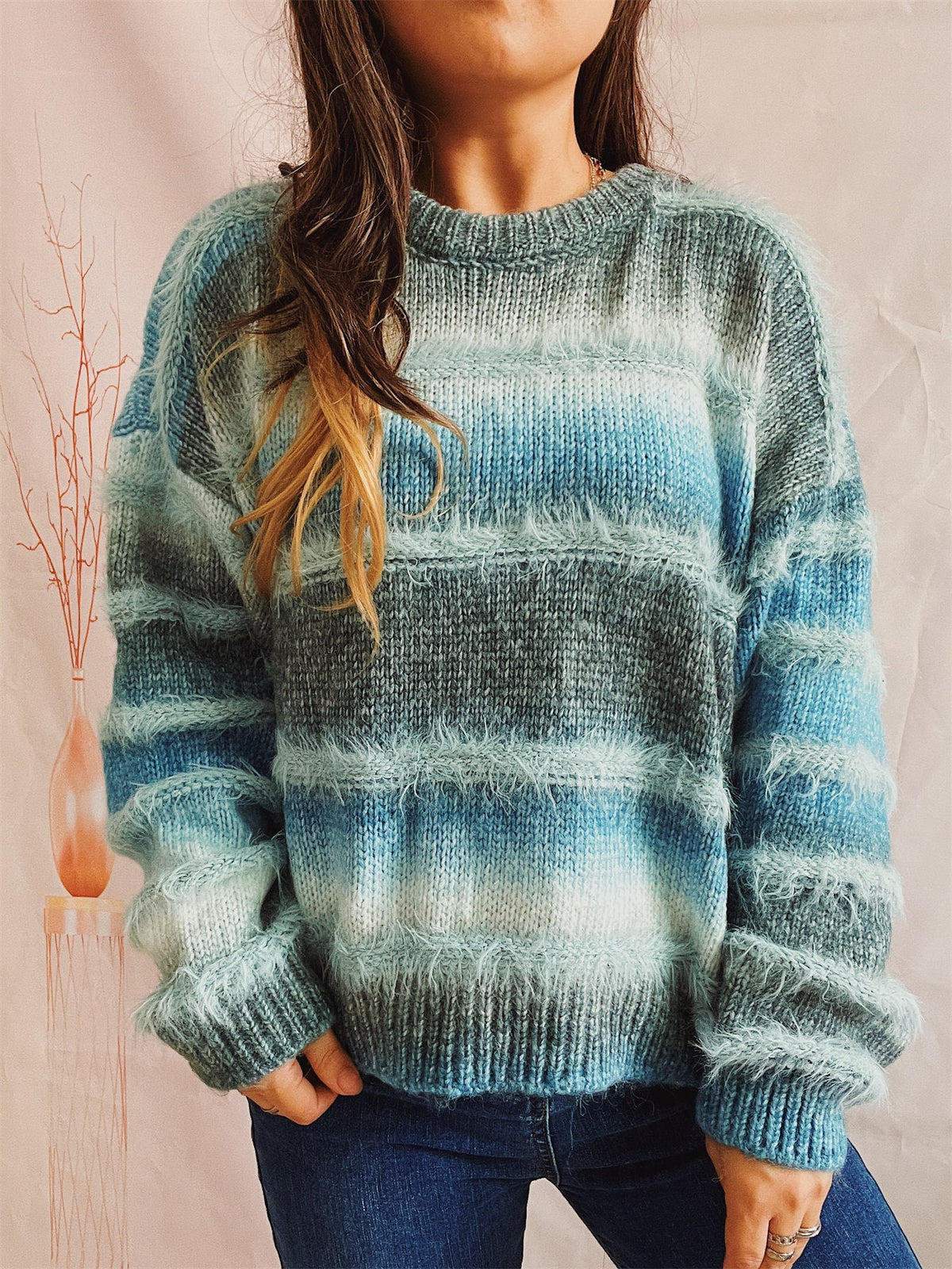 Women's Rainbow Stripe Jumper in Blue