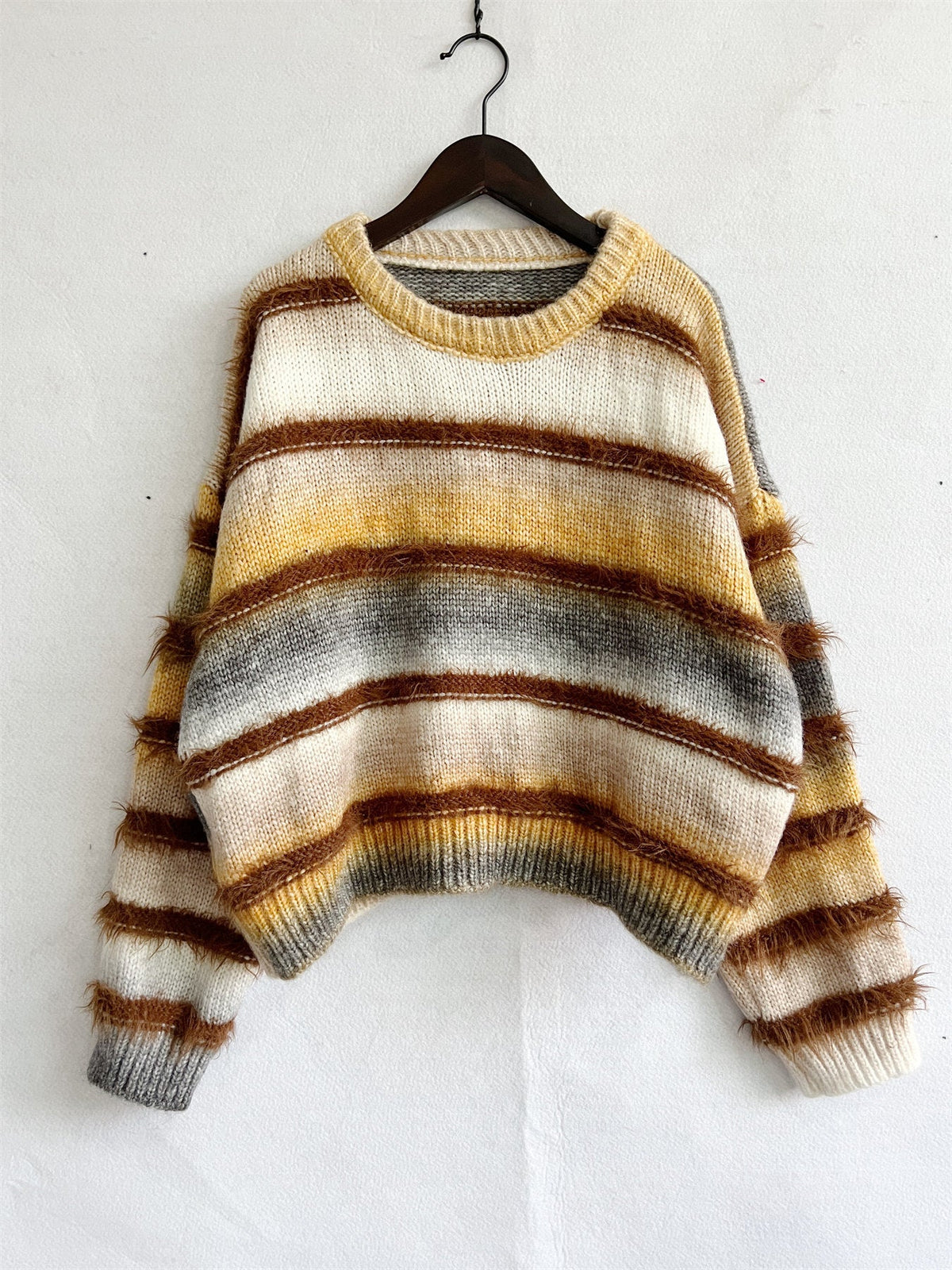 Women's Rainbow Stripe Jumper in Yellow, view 4