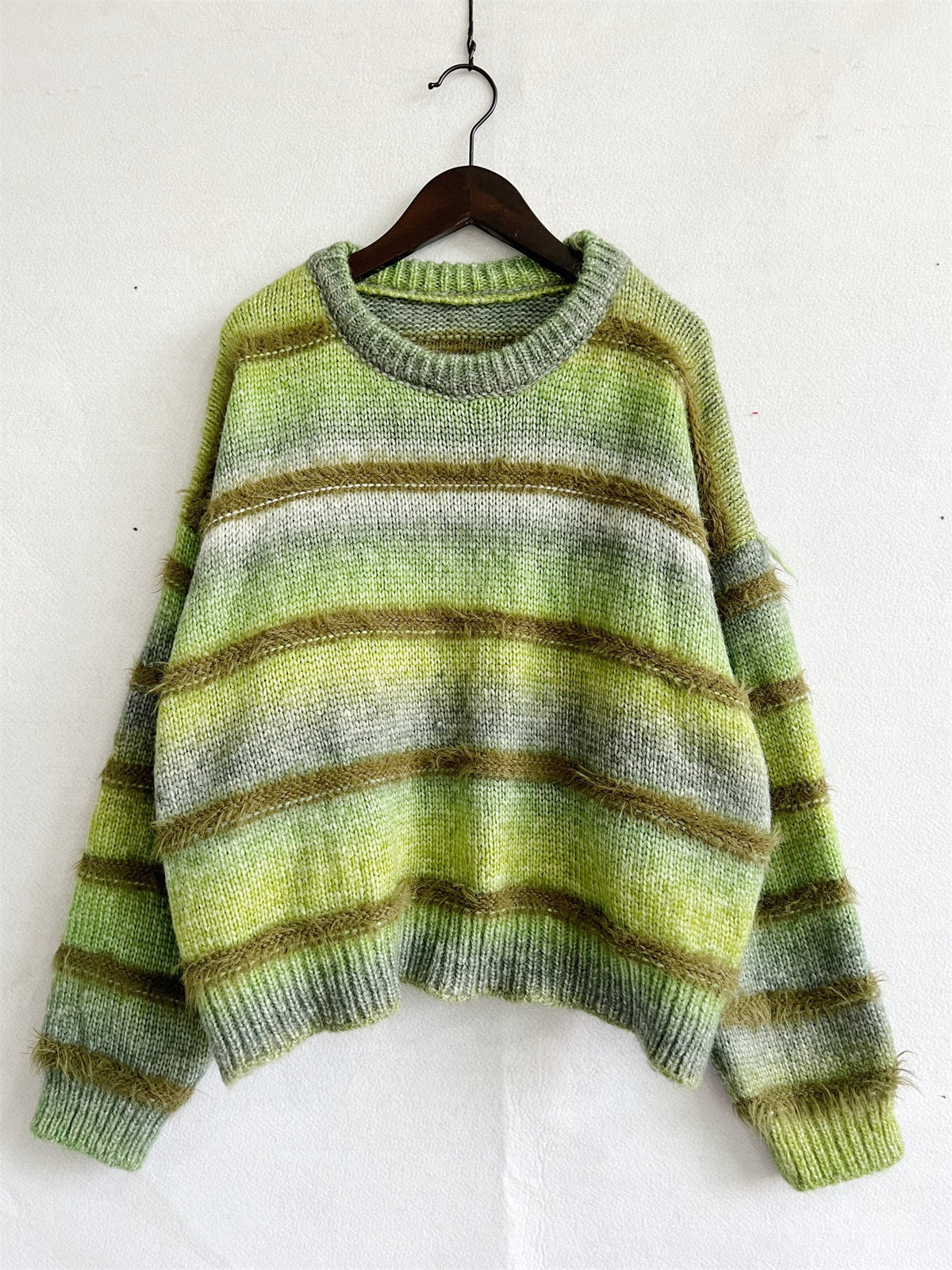 Women's Rainbow Stripe Jumper in Green, view 4