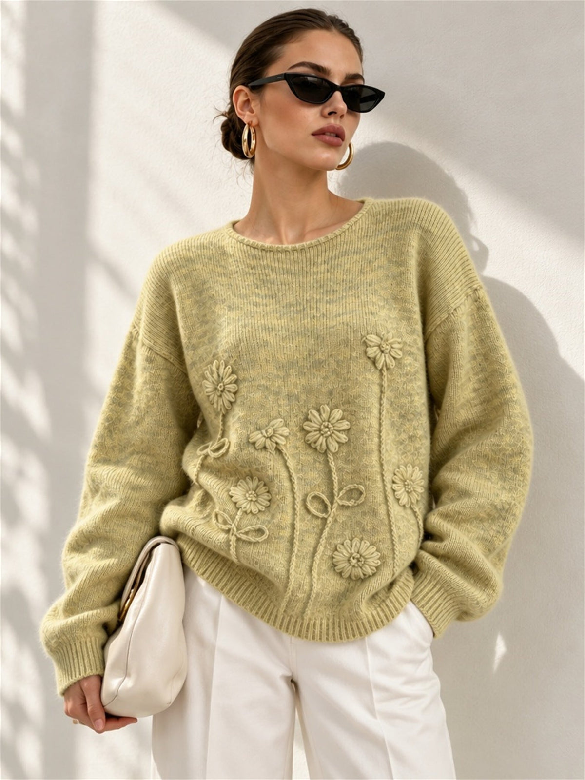 Women's Textured Flower Jumper in Yellow