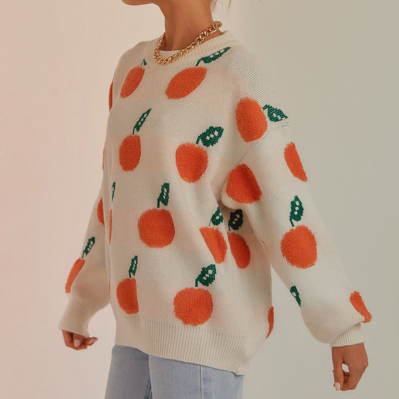 Women's Orange Print Jumper in White, view 3