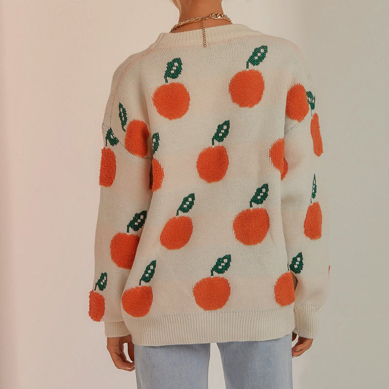 Women's Orange Print Jumper in White, view 5