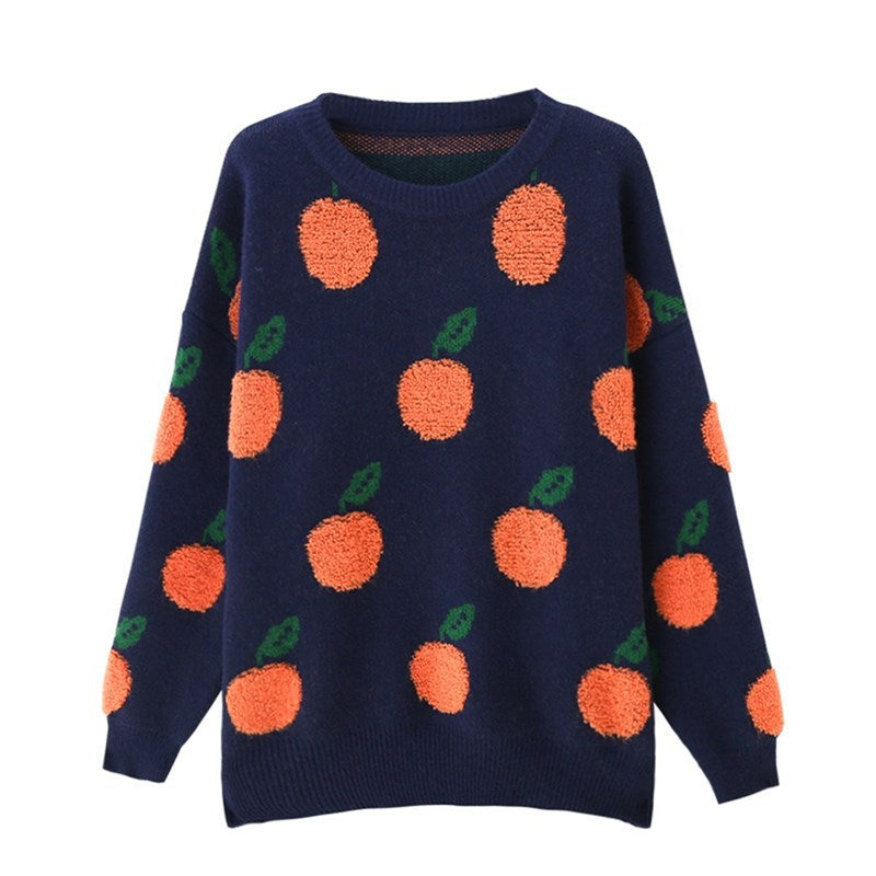 Women's Orange Print Jumper in Navy
