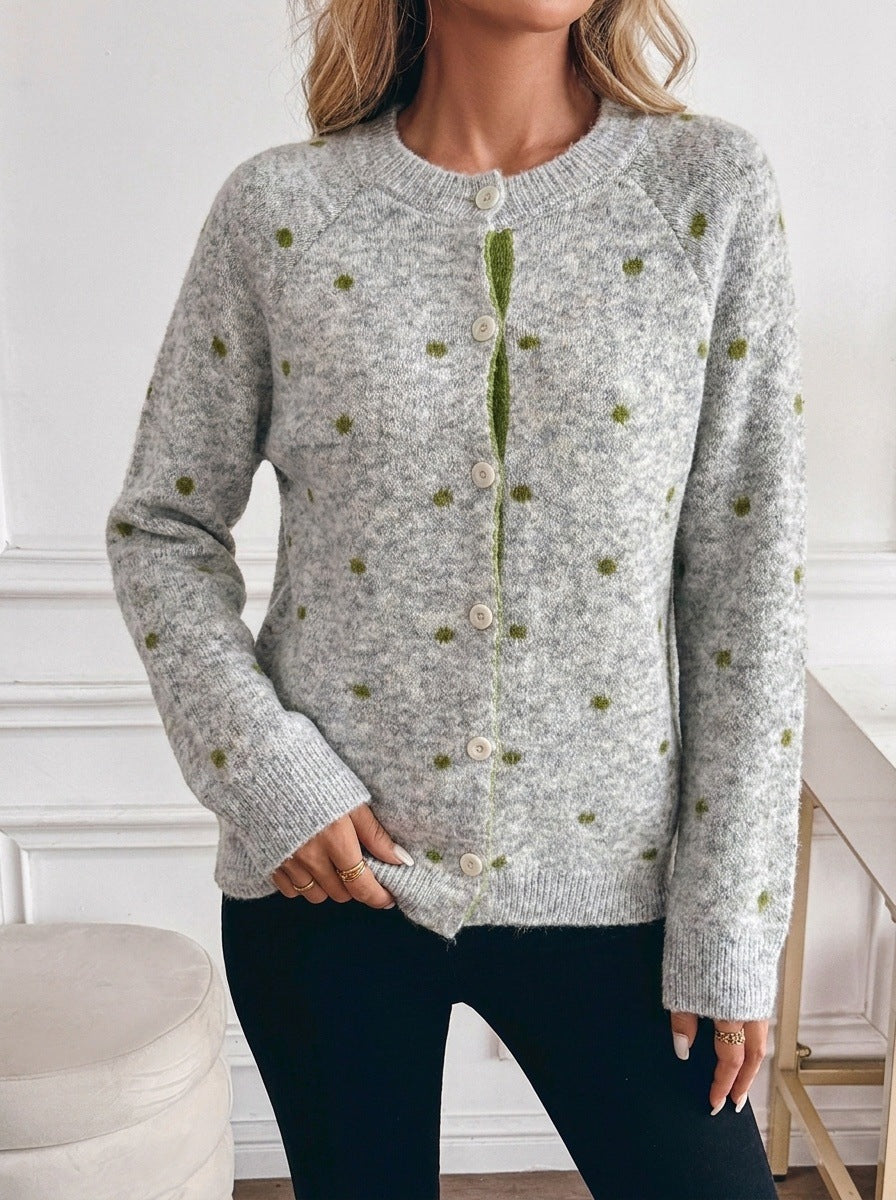 Women's Polka Dot Cardigan in Grey, view 2