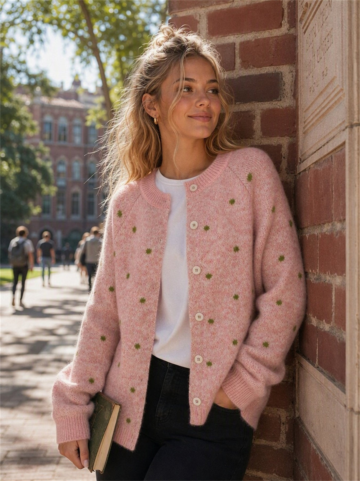 Women's Polka Dot Cardigan in Pink, view 2