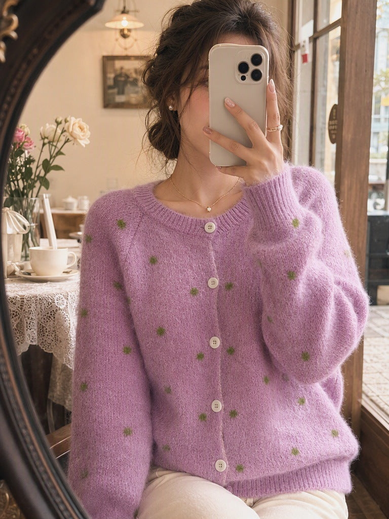 Women's Polka Dot Cardigan in Purple