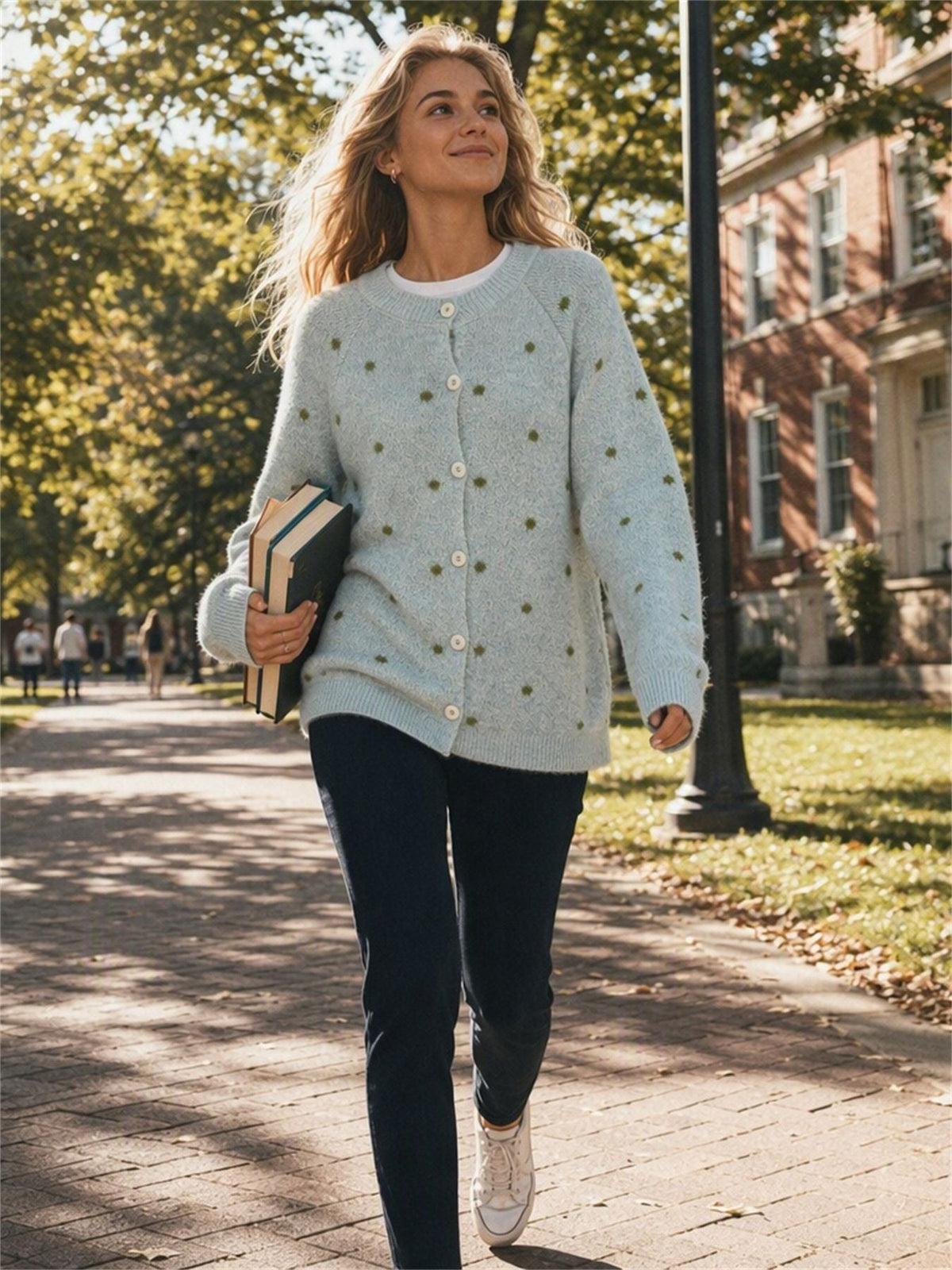 Women's Polka Dot Cardigan in Blue, view 5