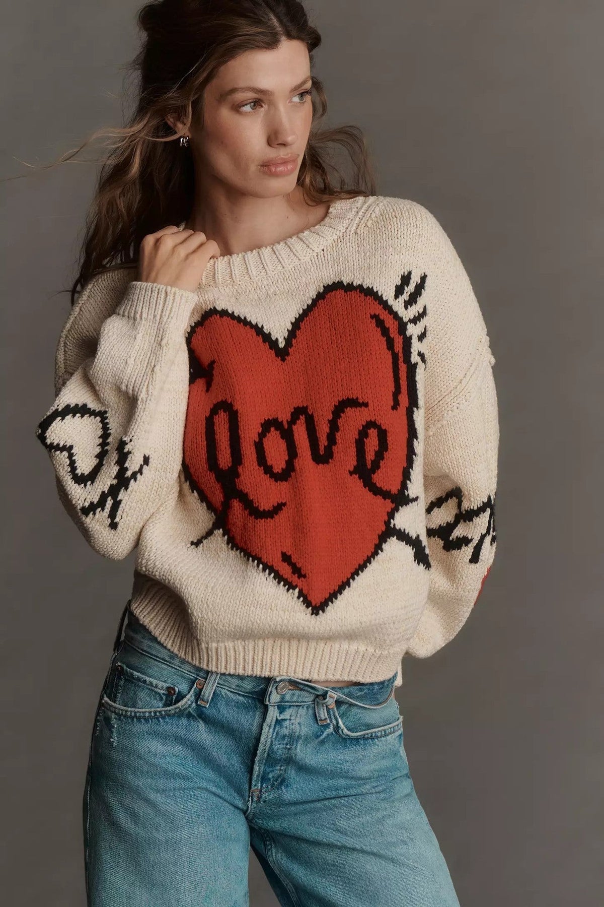 Women's Love Heart Jumper in Cream