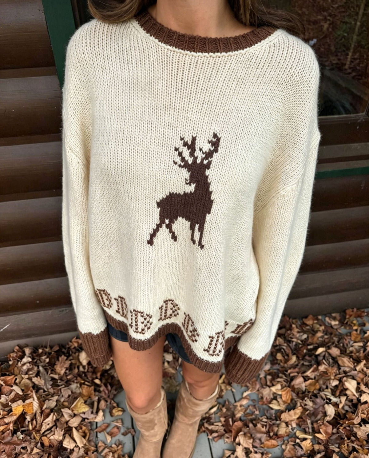 Women's Reindeer Hem Jumper in Brown