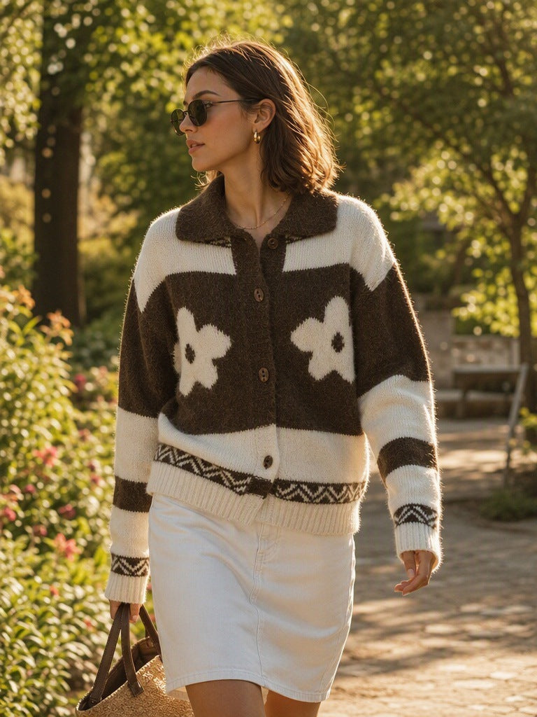 Women's Floral Jacquard Cardigan in Brown, view 4