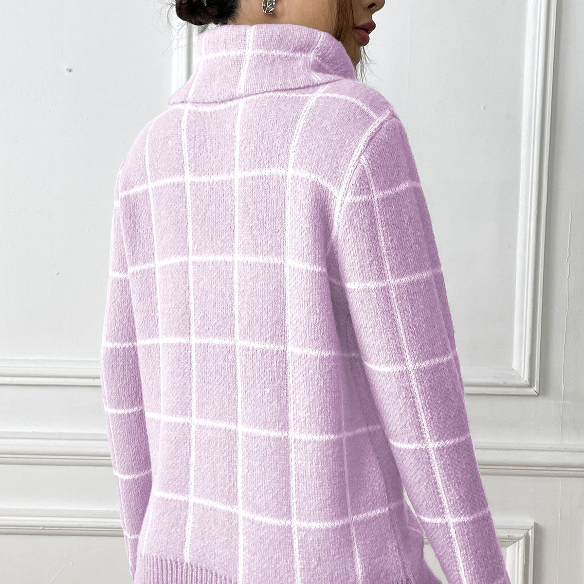 Women's Check Roll Neck Jumper in Purple, view 4