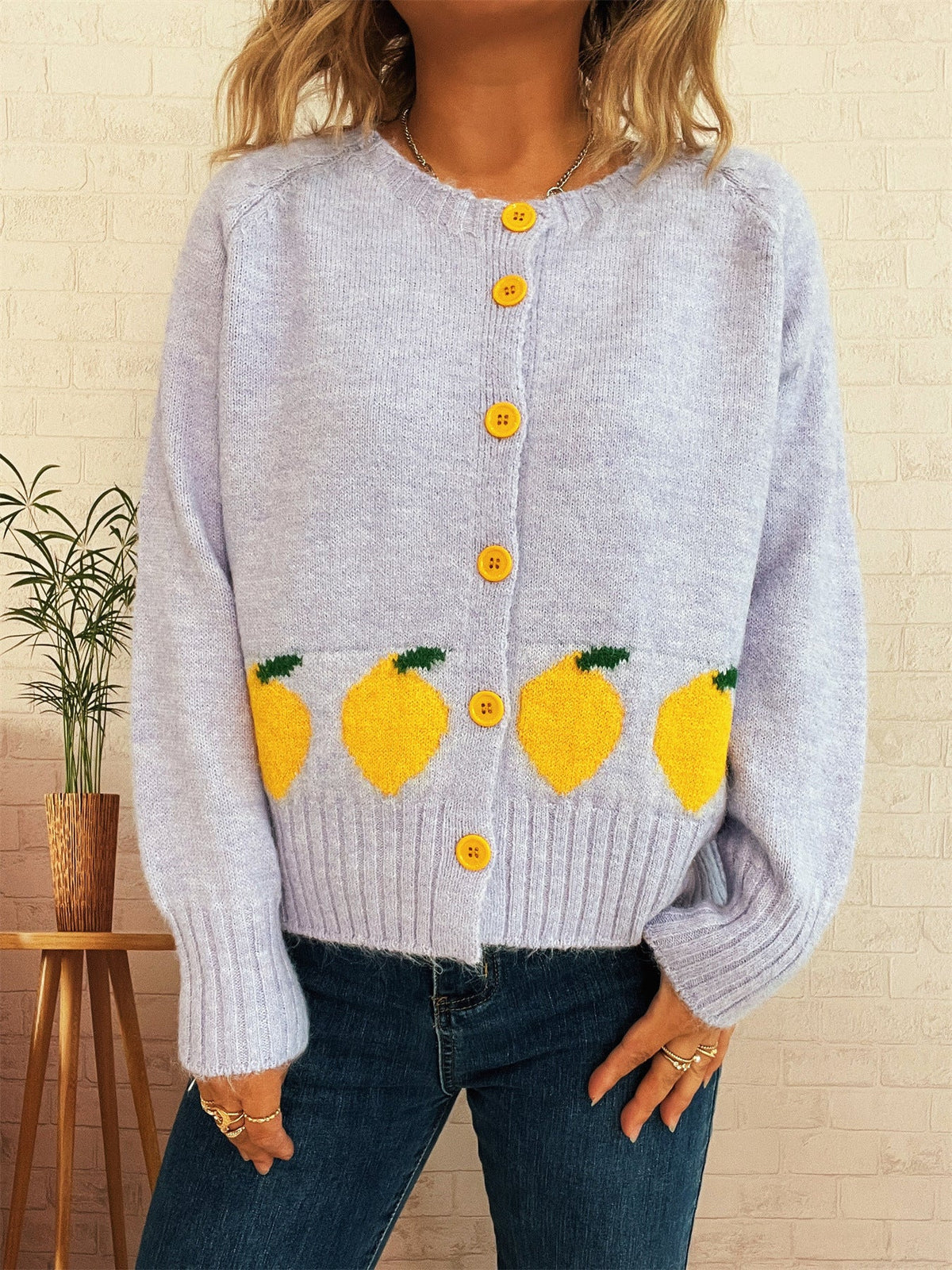 Women's Lemon Button Cardigan in Purple
