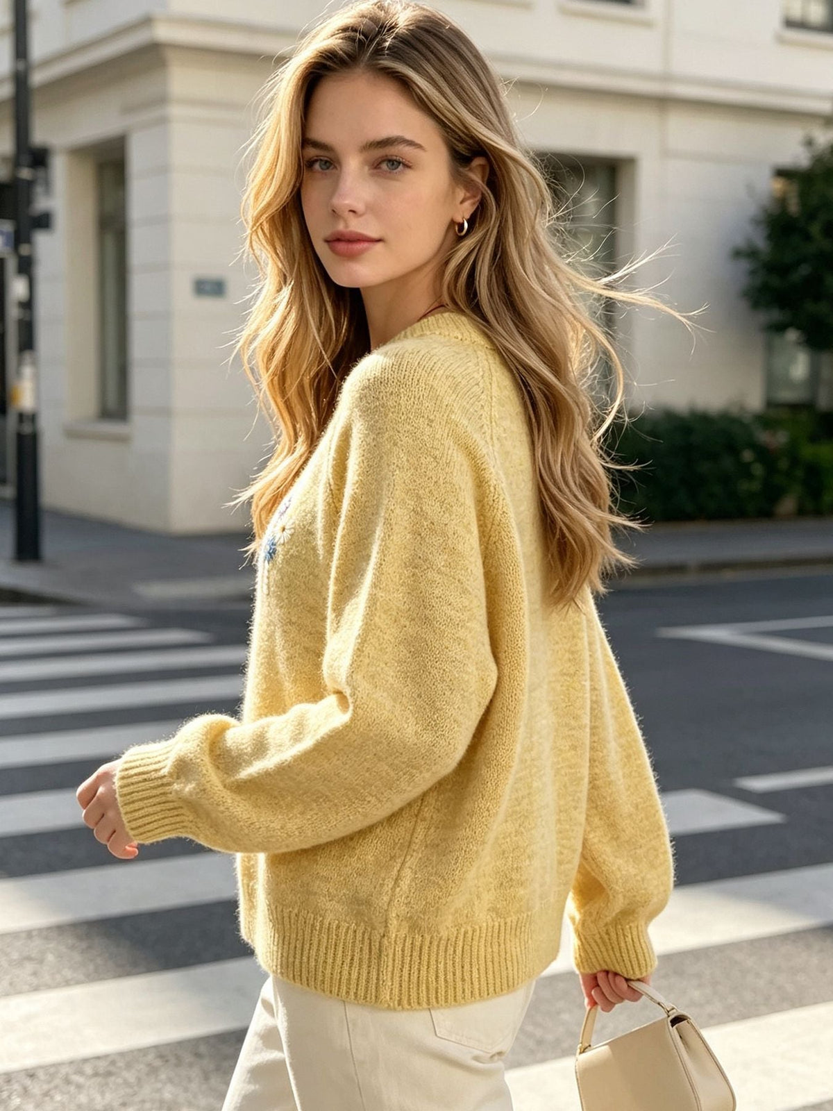 Women's Daisy Embroidered Jumper in Yellow, view 3