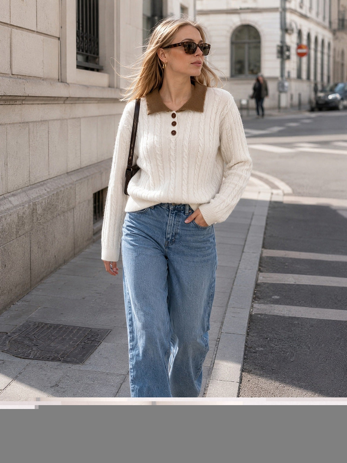 Women's Cable Knit Polo Jumper in White, view 3