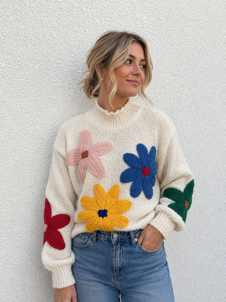 Women's Flower Applique Jumper in White, view 2