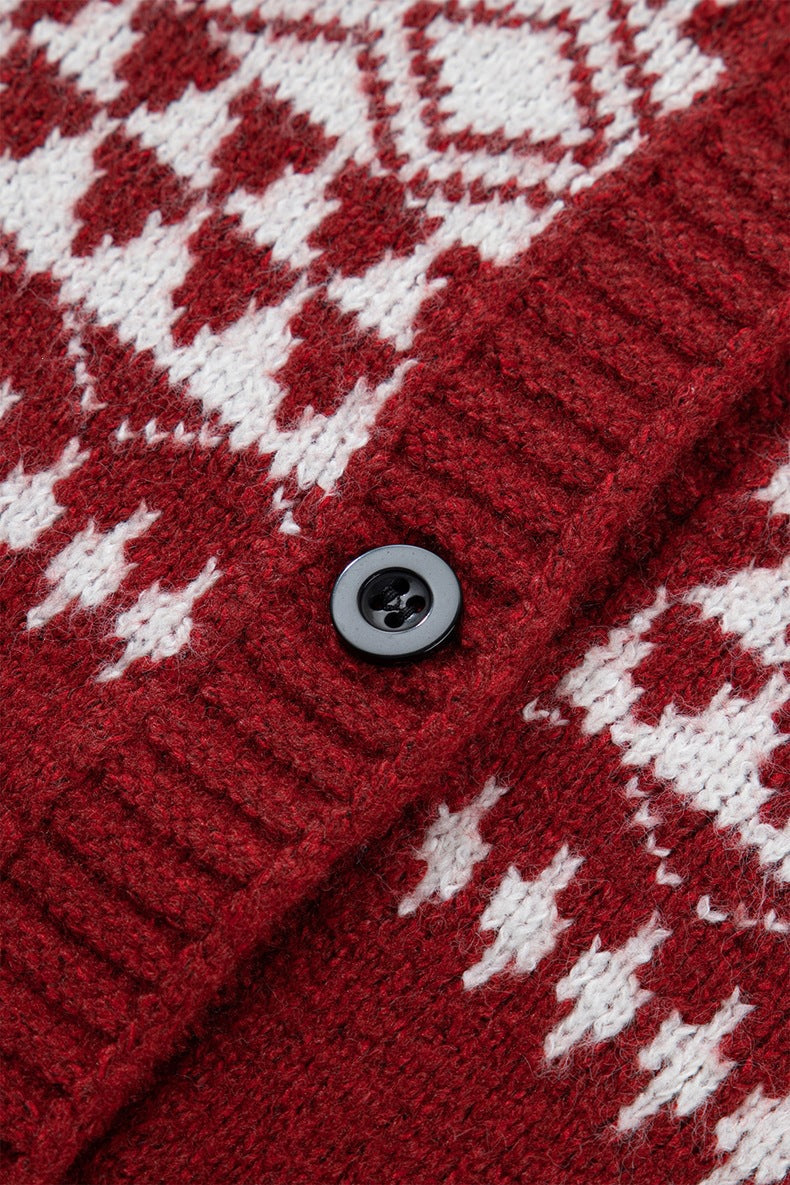 Women's Fair Isle Button Cardigan in Red, view 7