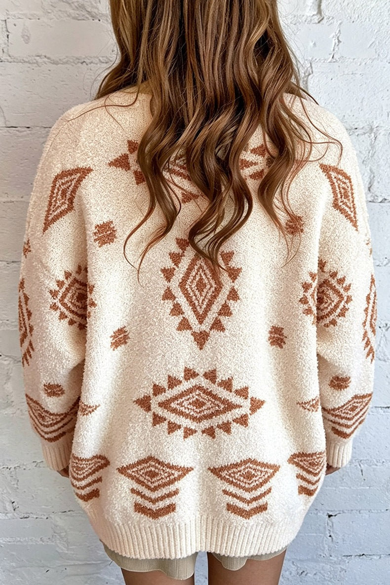Women's Aztec Oversized Cardigan in Cream, view 3