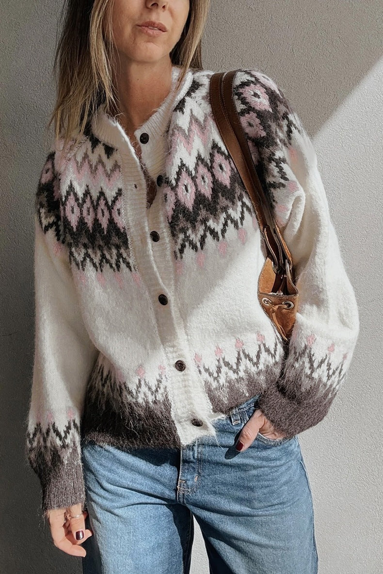 Women's Nordic Button Cardigan in White