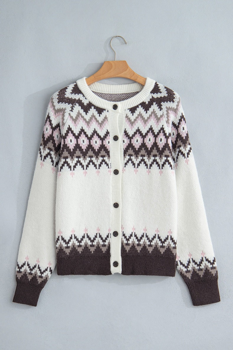 Women's Nordic Button Cardigan in White, view 5