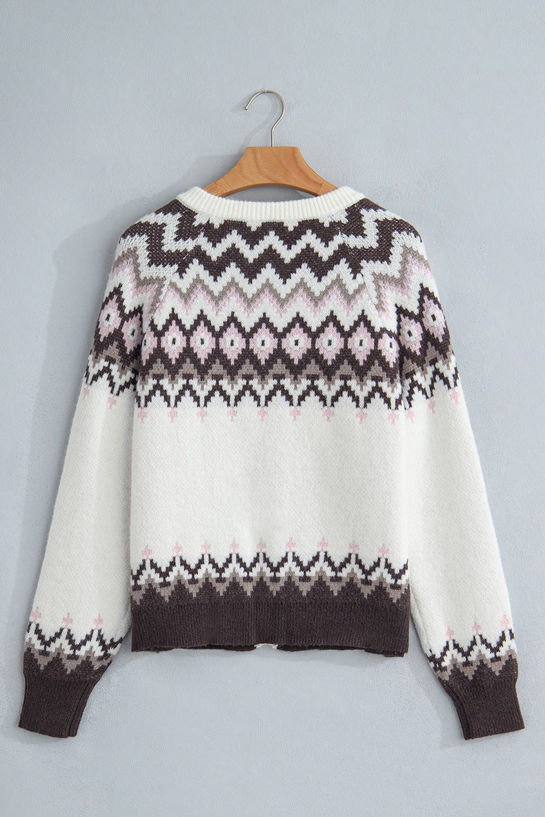Women's Nordic Button Cardigan in White, view 6