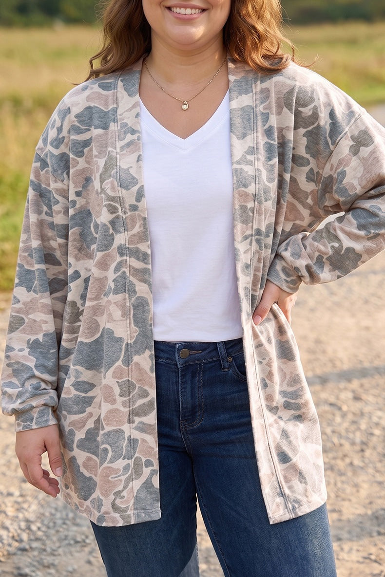 Women's Camo Open Cardigan in Grey
