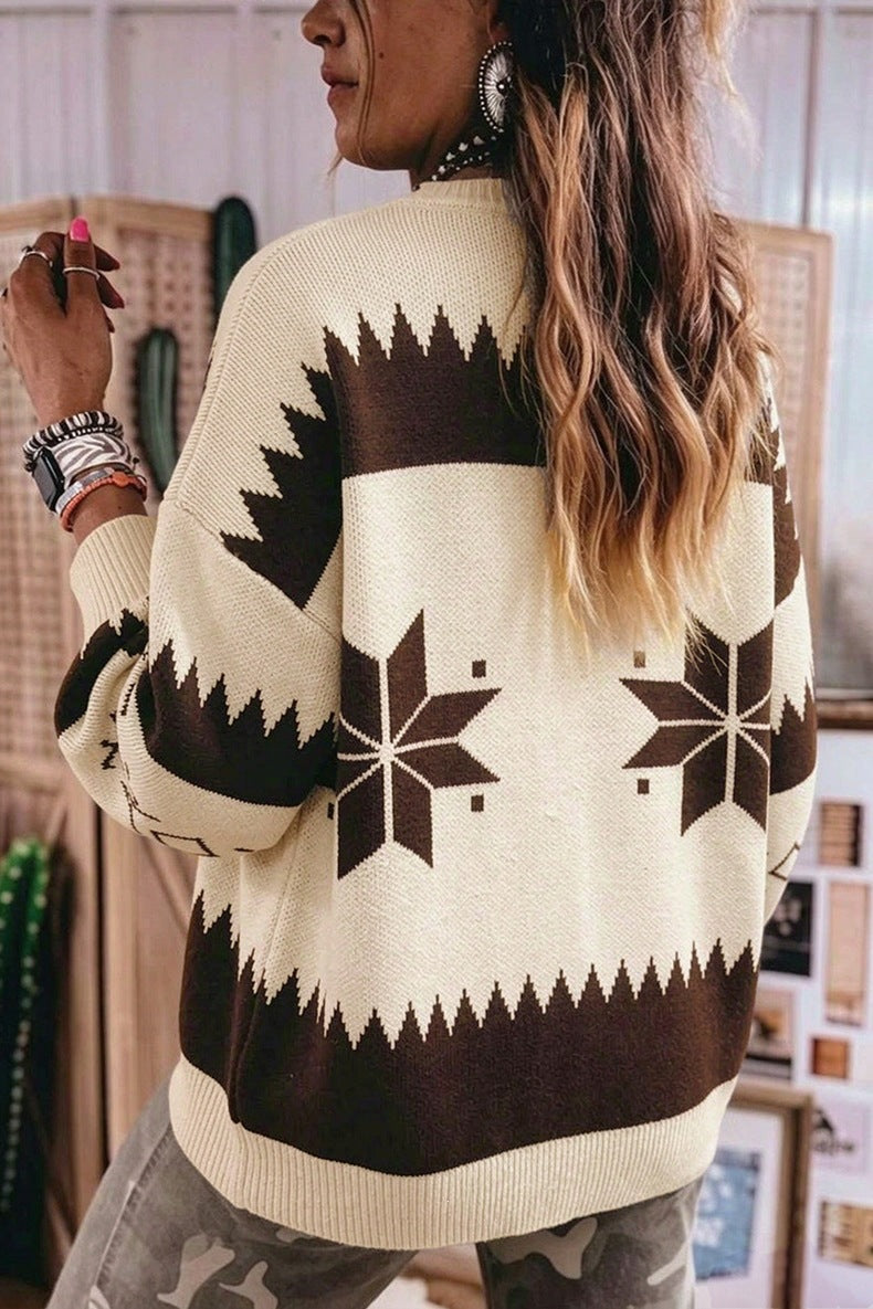 Women's Snowflake Zip Cardigan in Cream, view 2