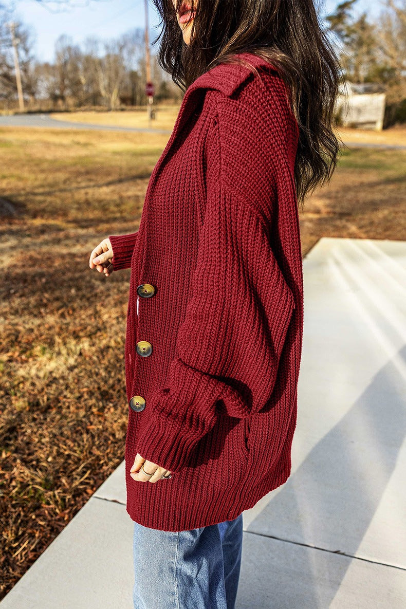 Women's Ribbed Button Cardigan in Burgundy, view 2