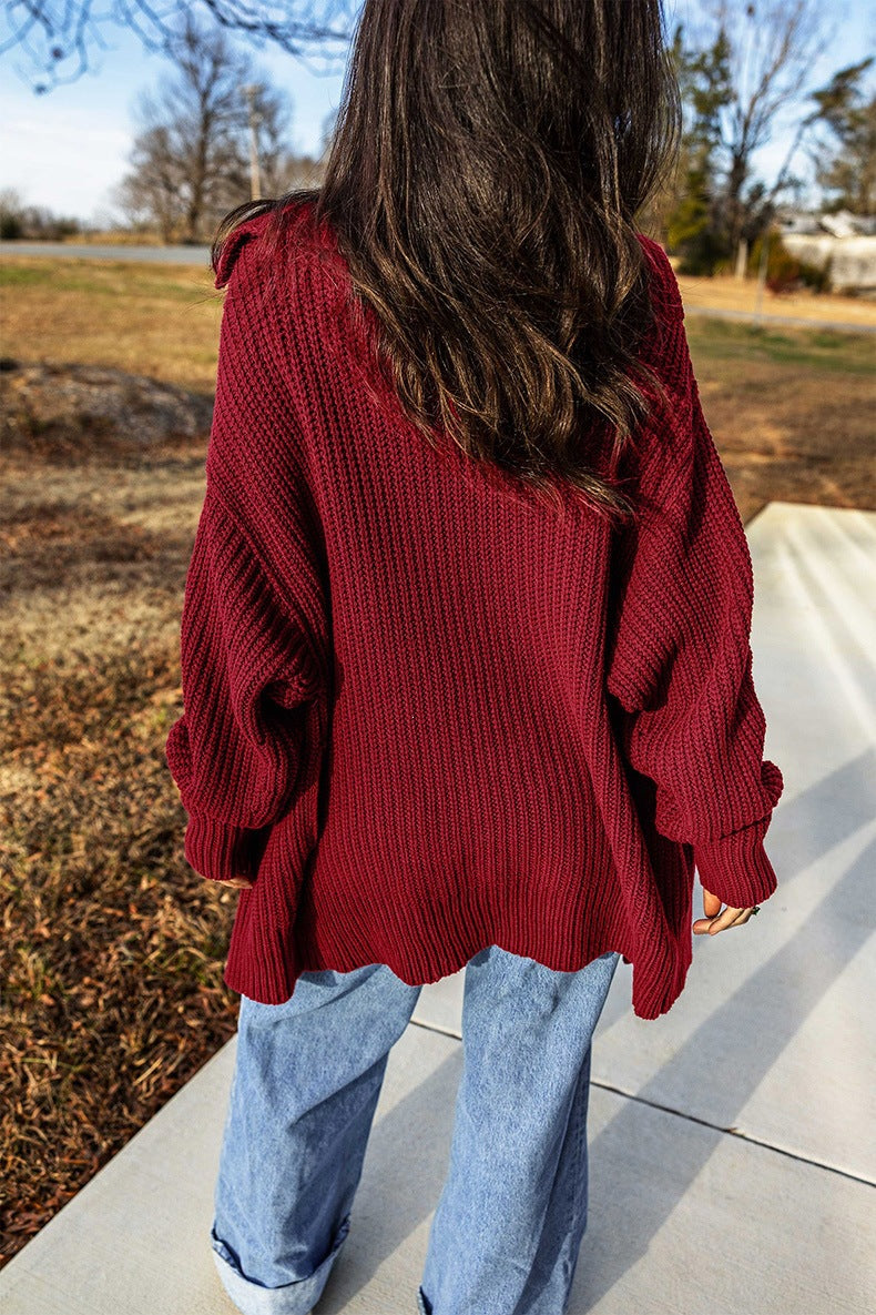 Women's Ribbed Button Cardigan in Burgundy, view 3