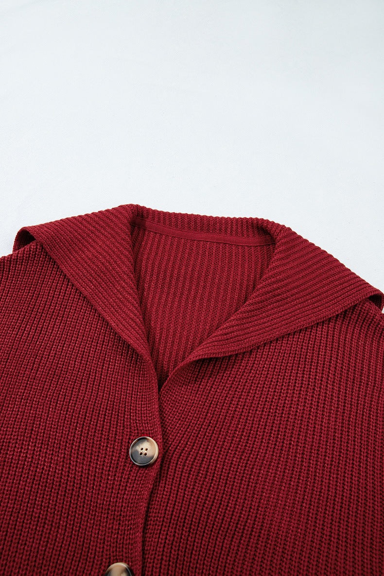 Women's Ribbed Button Cardigan in Burgundy, view 6