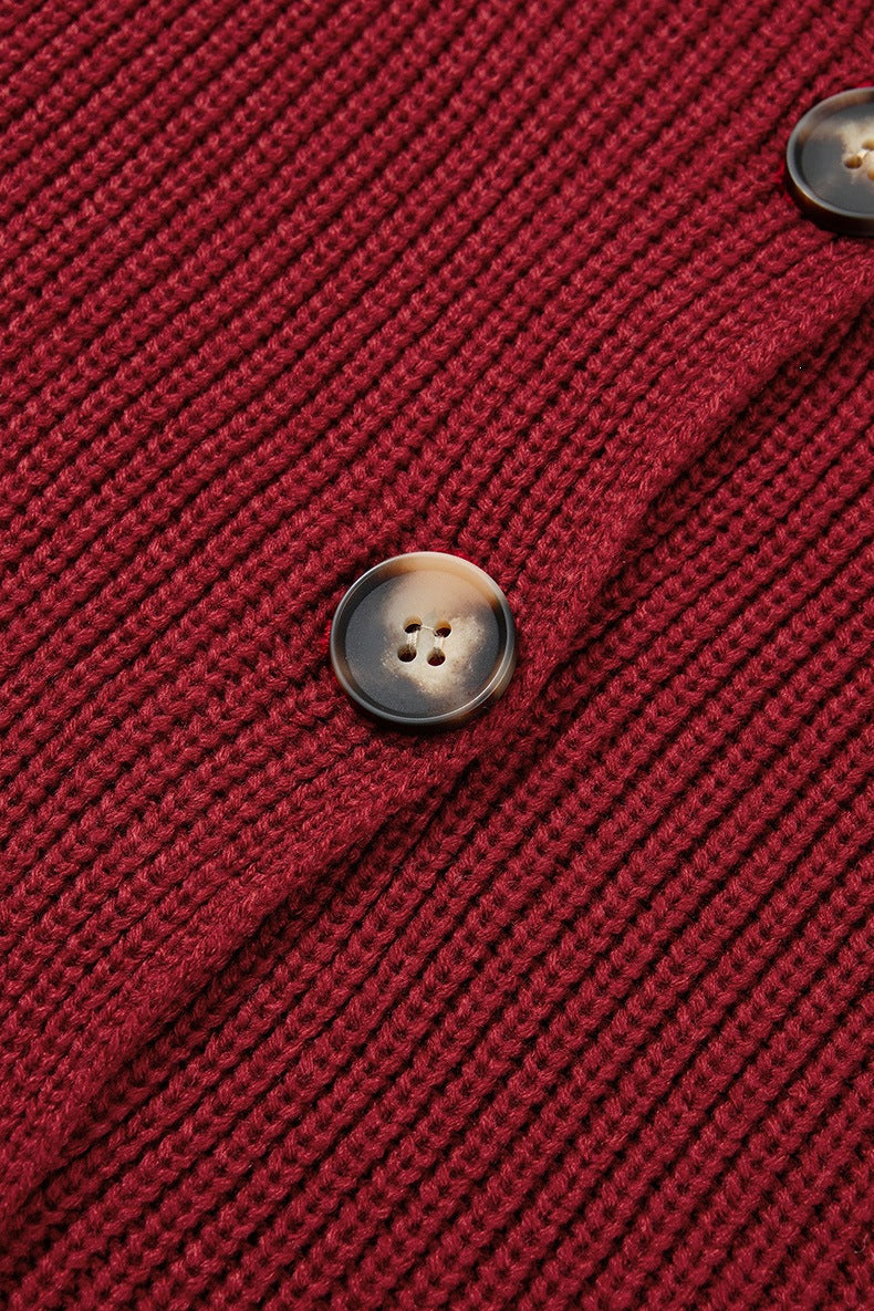 Women's Ribbed Button Cardigan in Burgundy, view 8