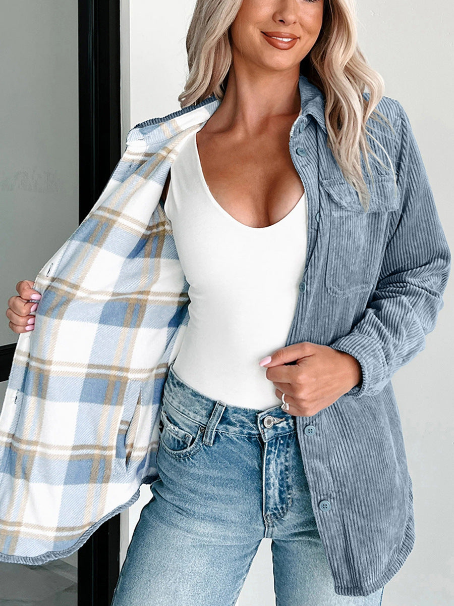 Women's Corduroy Shirt Jacket in Blue, view 2