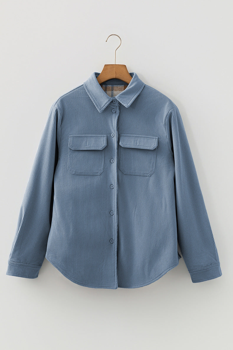 Women's Corduroy Shirt Jacket in Blue, view 4